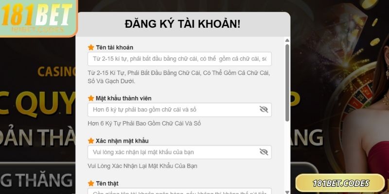 Điền thông tin chính xác giúp đăng ký 181Bet nhanh chóng, an toàn