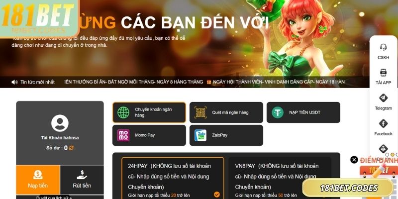 Nạp Rút Tiền 181bet 1 Trải nghiệm nạp rút tiền 181Bet an toàn, minh bạch tuyệt đối