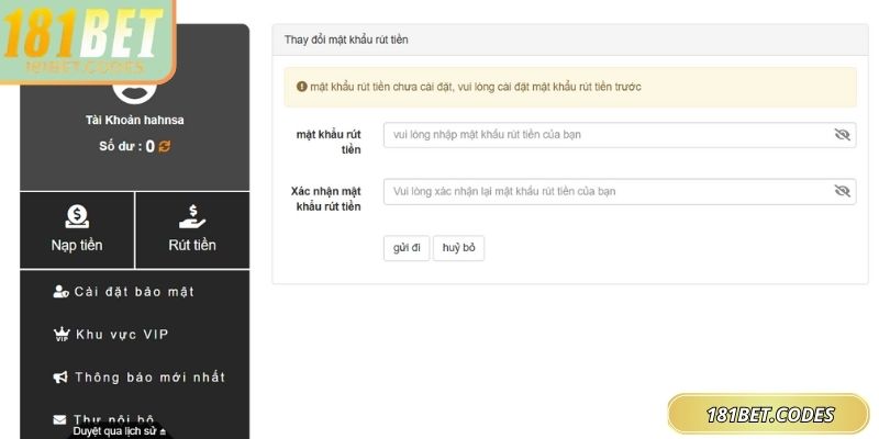 Nạp Rút Tiền 181bet 3 Thao tác rút tiền nhanh, bảo mật cao, tiện lợi cho mọi hội viên